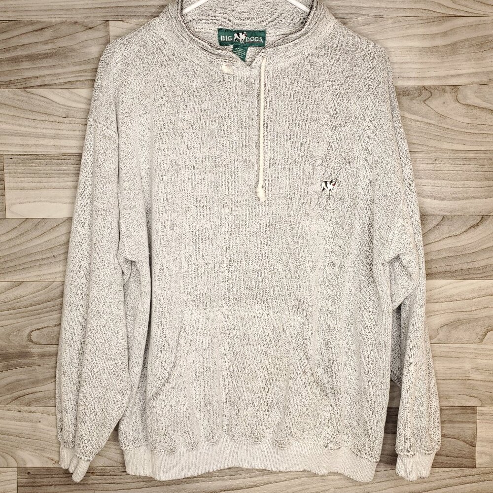 Vintage Big Dogs Pullover Sweater Draw Strings Pockets Size L White Speckle USA